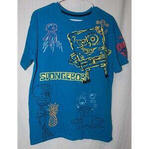 Spongebob Square Pants Men's Short Sleeve T-Shirt Large Blue